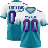 Custom White Purple-Teal Mesh Authentic Fade Fashion Football Jersey