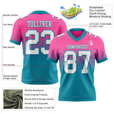 Custom Pink White-Teal Mesh Authentic Fade Fashion Football Jersey