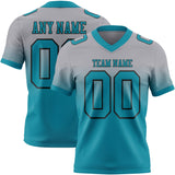Custom Gray Teal-Black Mesh Authentic Fade Fashion Football Jersey
