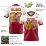 Custom White Old Gold-Cardinal Mesh Authentic Fade Fashion Football Jersey
