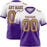 Custom White Old Gold-Purple Mesh Authentic Fade Fashion Football Jersey