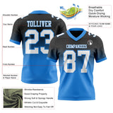 Custom Black White-Powder Blue Mesh Authentic Fade Fashion Football Jersey