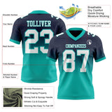 Custom Navy White-Aqua Mesh Authentic Fade Fashion Football Jersey