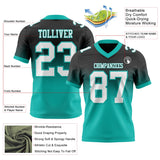 Custom Black White-Aqua Mesh Authentic Fade Fashion Football Jersey