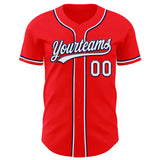 Custom Fire Red White-Navy Authentic Baseball Jersey