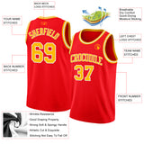 Custom Fire Red Gold-White Authentic Basketball Jersey