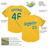 Custom Gold Kelly Green-White Mesh Authentic Throwback Baseball Jersey