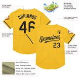 Custom Gold Black Mesh Authentic Throwback Baseball Jersey