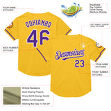 Custom Gold Purple-White Mesh Authentic Throwback Baseball Jersey