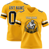 Custom Gold Black-White Mesh Authentic Football Jersey