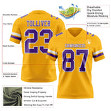 Custom Gold Purple-White Mesh Authentic Football Jersey