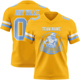 Custom Gold Light Blue-White Mesh Authentic Football Jersey