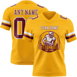 Custom Gold Burgundy-White Mesh Authentic Football Jersey