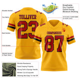 Custom Gold Red-Black Mesh Authentic Football Jersey