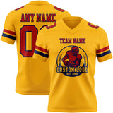 Custom Gold Red-Navy Mesh Authentic Football Jersey
