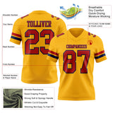 Custom Gold Red-Navy Mesh Authentic Football Jersey