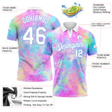 Custom Tie Dye White-Light Blue 3D Watercolor Performance Golf Polo Shirt