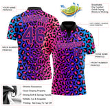 Custom Pink Purple-Black 3D Pattern Design Leopard Print Performance Golf Polo Shirt