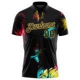 Custom Graffiti Pattern Black-Yellow 3D Performance Golf Polo Shirt