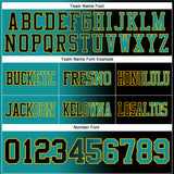 Custom Black Teal-Gold Mesh Authentic Gradient Fashion Football Jersey