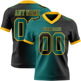 Custom Black Teal-Gold Mesh Authentic Gradient Fashion Football Jersey