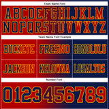 Custom Navy Red-Gold Mesh Authentic Gradient Fashion Football Jersey