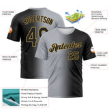 Custom Black Gray-Old Gold Gradient Fashion Performance T-Shirt