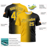 Custom Black Yellow-White Gradient Fashion Performance T-Shirt