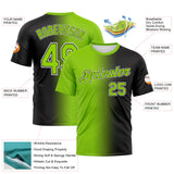 Custom Black Neon Green-White Gradient Fashion Performance T-Shirt
