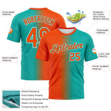 Custom Aqua Orange-White Gradient Fashion Performance T-Shirt