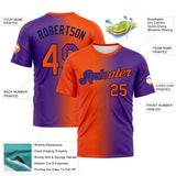 Custom Purple Orange-Navy Gradient Fashion Performance T-Shirt