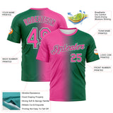 Custom Kelly Green Pink-White Gradient Fashion Performance T-Shirt