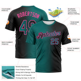 Custom Black Teal-Pink Gradient Fashion Performance T-Shirt