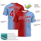 Custom Light Blue Red-White Gradient Fashion Performance T-Shirt