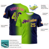 Custom Navy Neon Green-Pink Gradient Fashion Performance T-Shirt