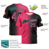 Custom Black Neon Pink-Teal Gradient Fashion Performance T-Shirt