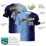 Custom Navy Light Blue-Gold Gradient Fashion Performance T-Shirt