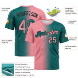 Custom Teal Medium Pink-Black Gradient Fashion Performance T-Shirt