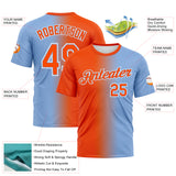 Custom Light Blue Orange-White Gradient Fashion Performance T-Shirt