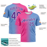 Custom Powder Blue Purple-Pink Gradient Fashion Performance T-Shirt