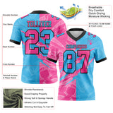 Custom Sky Blue Pink-Black Mesh Authentic Gradient Fashion Scratch Football Jersey