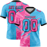 Custom Sky Blue Pink-Black Mesh Authentic Gradient Fashion Scratch Football Jersey