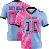 Custom Light Blue Pink-Black Mesh Authentic Gradient Fashion Scratch Football Jersey