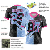 Custom Black Light Blue-Pink Mesh Authentic Gradient Fashion Scratch Football Jersey
