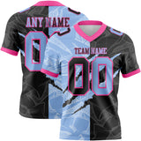 Custom Black Light Blue-Pink Mesh Authentic Gradient Fashion Scratch Football Jersey