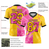 Custom Yellow Pink-Black Mesh Authentic Gradient Fashion Scratch Football Jersey