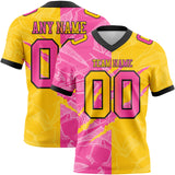 Custom Yellow Pink-Black Mesh Authentic Gradient Fashion Scratch Football Jersey