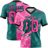 Custom Teal Pink-Black Mesh Authentic Gradient Fashion Scratch Football Jersey