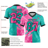 Custom Aqua Pink-Black Mesh Authentic Gradient Fashion Scratch Football Jersey