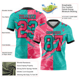 Custom Aqua Neon Pink-Black Mesh Authentic Gradient Fashion Scratch Football Jersey